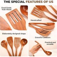 Natural Teak Wood Cooking Utensils Set - 4pcs Wooden Spoons Cooking With Ladle, Spatula, And Slotted Spoon, Premium Kitchen Tools Chefs - 4Pcs Set - View 4