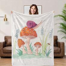 Soft & Cozy Mushroom Forest Fairy Tale Snail Blanket - Breathable, Non-Stuffing, Easy-Care Polyester Throw For Home Decor, Sofa, Bedroom, Office, Dorm - Perfect Gift For All Seasons, Light Beige, Whimsical Mushroom Design With Vibrant Colors, Allseason Throw |   Whimsical Decor |   Ultrasonic Embossing, Mushroom Decor - màu đen - Xem 6