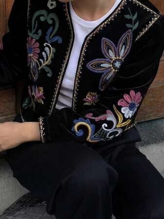 Women's New Fashionable Retro European And American Style Embroidered Floral Long Sleeve Casual Short Jacket