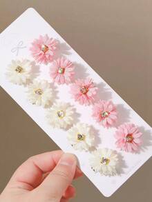 10个/套 女孩粉色和米色雏菊水钻小发夹，简约侧刘海夹，甜美百搭，不伤发，适合日常佩戴，可作礼物，也可作发夹、发卡、发卡、头饰、派对配饰、情人节配饰、女士发饰、春季发夹 - 彩色 - 查看 2