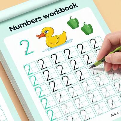 48-Page Bestselling Workbook: 0-100 Number Tracing + Gifts (2 Pencils, 1 Random Color Pencil Grip, 1 Eraser) - Learn To Write Arabic Numerals, Dot Grid Calligraphy & Brush Control Practice