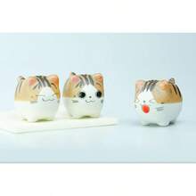 VanEnjoy Handmade Mini Cute Cartoon Ceramic Succulent Pots Planters Cat with Drainage Hole Flower Pot Ceramic Ornaments Cat Gifts for Cat Lovers Office - Pack of 5 - Blanco - Ver 4
