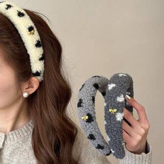 Nuevo diadema vintage con lazo, corazón de peluche y lunares, accesorio de pelo versátil y de alta calidad para otoño/invierno