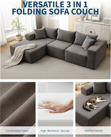 Techigher 108" Modular Sectional Sofa, Boneless Couch With L-Shape Chaise, Upholstered Cloud Couch With Deep Seat For Living Room, Bedroom - Grey_Left Chaise - View 3