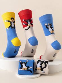 1 Pair Women's Funny Socks With Cartoon Cat & Egg Pattern, Novelty 3D Amusing Socks, Unisex, Great Gift For Holidays And Daily Wear - Multicolor - View 9