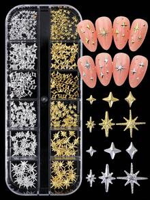 12个金银镂空十字钉，不对称造型美甲DIY装饰钉，美甲用品 - 彩色 - 查看 9