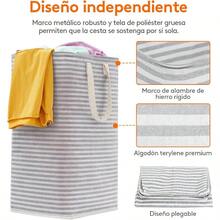 Lifewit Cesto para Ropa Sucia con Capacidad Extra Grande Revestimiento de Impermeabilización Algodón y PEVA de Terileno Bolsa de Almacenamiento Cesto Plegable de Lavandería 80L Gris - Gris - Ver 2