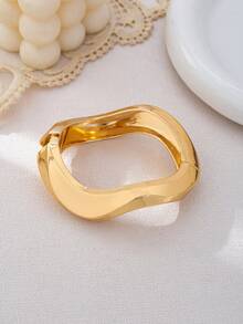 Set de 3 piezas/1 set de pulseras tipo brazalete geométricas asimétricas de gota con textura gruesa en tono dorado, adecuadas para mujeres, de material grueso, liso, mate, de metal pesado y aleación de zinc - Amarillo Oro - Ver 8