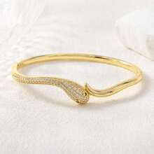 1pc 18K Gold Plated Copper Snake Rhinestone Bracelet, Snake Wrap Design, Suitable For Daily Wear And Holiday Party Gifts - Multicolor - View 9
