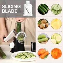 1 pieza Rallador de queso manual giratorio Cambom, adecuado para queso fresco, verduras, nueces, base antideslizante con ventosa, incluye cepillo de limpieza, 3 cuchillas - Multicolor - Ver 5