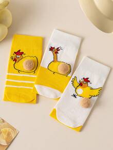 1 Pair Women's Funny Socks With Egg & Chicken Cartoon Animal Pattern, Novelty 3D Quirky Socks, Unisex, Great Gift For Holidays And Daily Wear - Multicolor - View 9
