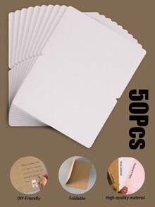 3/10/20/50张装DIY圆角折叠贺卡 - 19.7x14.8厘米/7.75x5.8英寸，空白可涂鸦。提供珠光纸、牛皮纸和纯色卡纸材质。适用于生日、婚礼、感谢活动和日常通信。