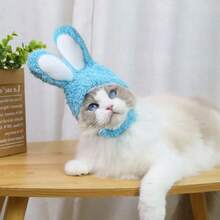 Diadema divertida con orejas de conejo para gatos, gorro de peluche cálido para mascotas, accesorios de disfraz de Navidad, suministros de tocado para gatitos