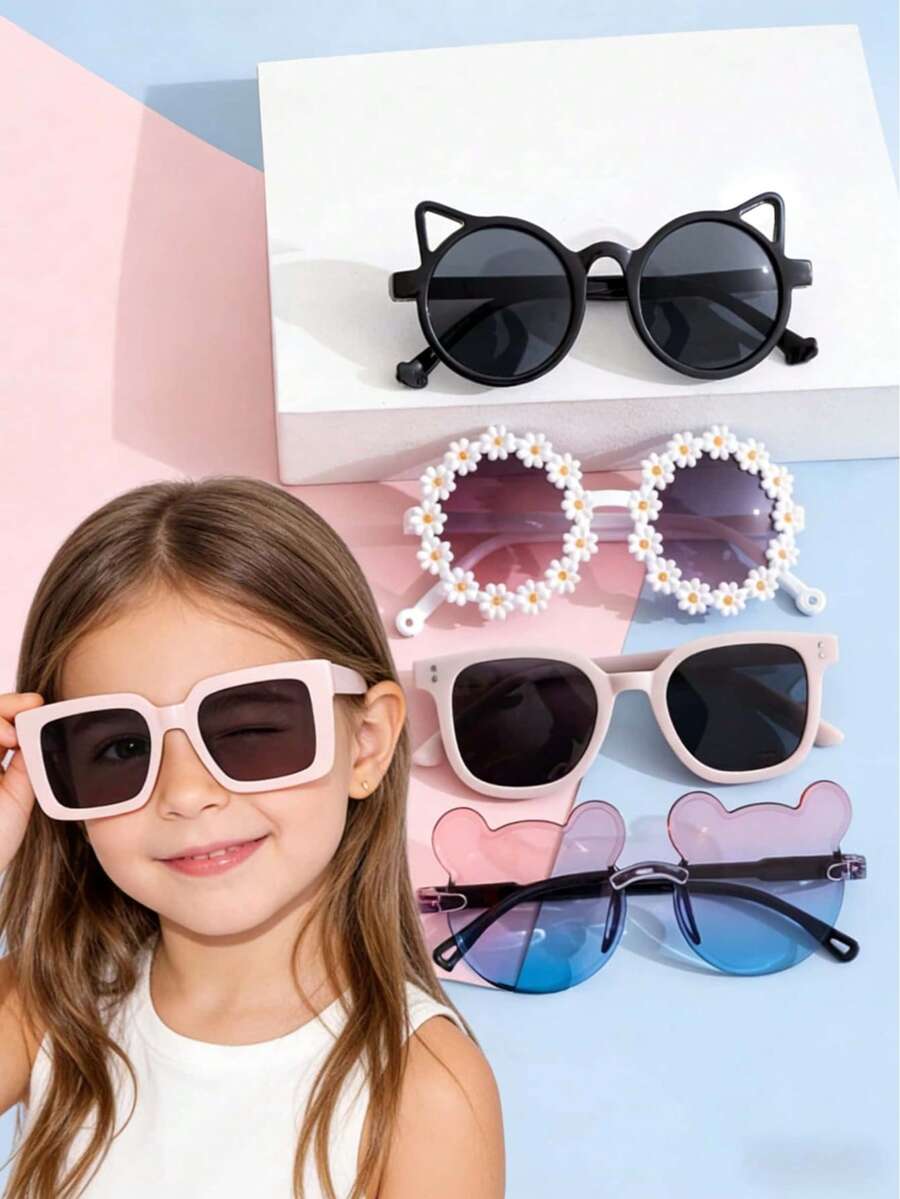 4 Styles Cute Square Bear Ear Fashion Fashion Glasses, Fun Glasses, Playful Glasses, Retro Style, Playful Frame, Frame, Lightweight Lenses, Fashionable Lenses, Novelty Eyewear - Multicolor - View 1