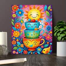 Taza Iluminada por el Sol - Un artículo de decoración de pared enmarcado, una manualidad ideal para el hogar y la decoración de paredes. Producto impreso de alta calidad, una artesanía para decoradores del hogar, decoración de pared en lienzo enmarcado, pinturas coloridas de estilo latinoamericano. - Multicolor - Ver 2