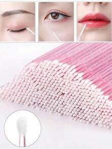 500/100pcs Micro Eyelash Brushes, Mini Eyelash Brushes, Pink Micro Eyelash Brushes, Disposable Crystal Micro Eyelash Brushes, Ultra-Fine Fiber Eyelash Brushes - Pink - View 2