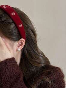 1 accesoriu de păr de Ziua Îndrăgostiților, bandă de păr în formă de inimă din catifea de culoare solidă cu decor cu strasuri, potrivită pentru purtare zilnică, bandă de păr, cerc de păr accesorii cadou de Ziua Îndrăgostiților