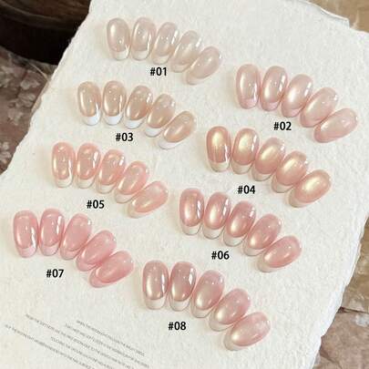 MIANEL GEL 10毫升夏季指甲油套装，包含粉色、金色、白色月光芭蕾猫眼凝胶指甲油、2026新款裸粉色指甲油（提亮肤色）、金色闪粉玻璃珠指甲油、美甲用品
