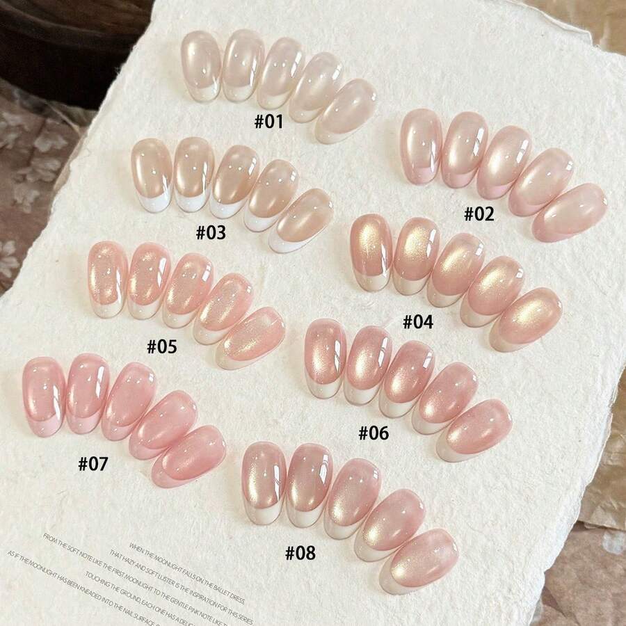 MIANEL GEL 10毫升夏季指甲油套装，包含粉色、金色、白色月光芭蕾猫眼凝胶指甲油、2026新款裸粉色指甲油（提亮肤色）、金色闪粉玻璃珠指甲油、美甲用品