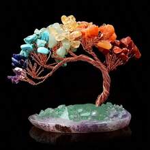 1 pieza Árbol de la Suerte de Cristal de Curación de Reiki de 7 Chakras con Base de Ágata, Meditación Espiritual Feng Shui Abies para Buena Suerte, Riqueza y Prosperidad, Árbol del Amor de la Vida - Multicolor - Ver 3