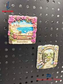 1pc 3D Stereo World Landscape Fridge Magnet, Barcelona Romantic Seaside + England Elegant Manor, World Travel Souvenir Collection, Travel Souvenir Decor Magnet, Suitable For Home, Office Decor, Personalized Travel Souvenir Magnetic Fridge Sticker, Home Decor, Kitchen, Room, Office, Cabinet Craft Gift, Holiday Souvenir, Exquisite Small Gift - Multicolor - View 8