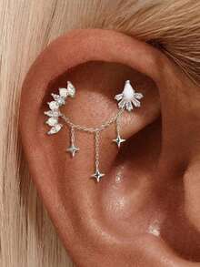 EleRunis 1pc 925 Sterling Silver Star Jewelry Set, Earrings & Pendant, Suitable For Daily Wear, Wedding, Party, Engagement, Anniversary, Valentine's Day - Silver - View 6