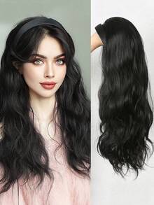 22inch Long Curly Hairpiece Removable Headband Wig Synthetic Cover Wig Natural Straight Natural Hairpiece Half Wig - Black - View 10