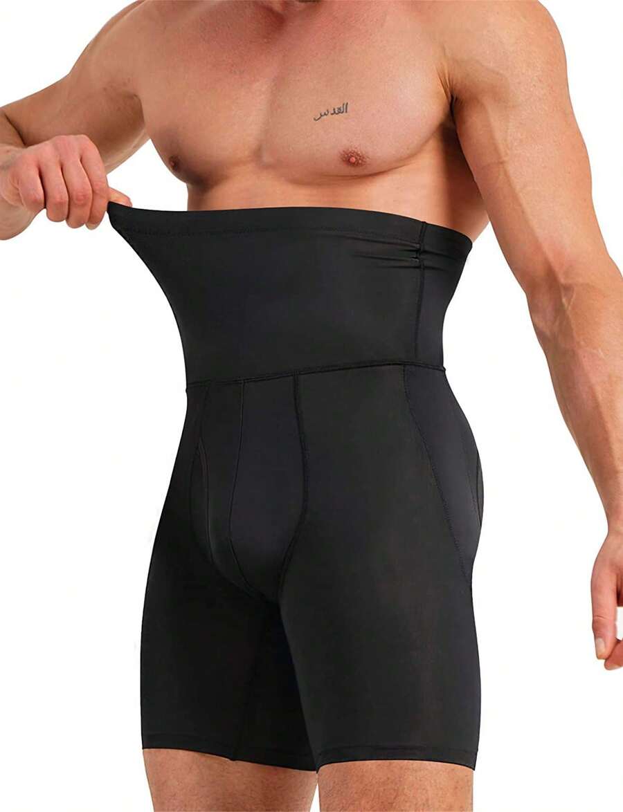 Hombre Pantalones Cortos Moldeadoresde Cintura Alta sin Costuras con Control de Abdomen Ropa Interior de Compresión Elásticos - Negro - Ver 1