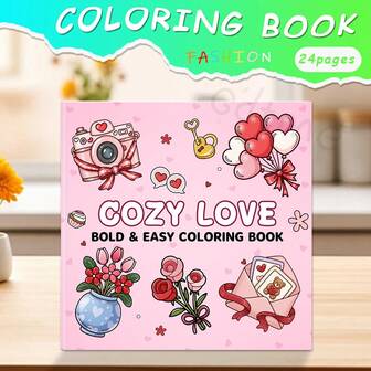 GDTME Libro para colorear de 24 páginas para el Día de San Valentín, con parejas románticas, patrones de la vida diaria, escenas de la vida, fácil y audaz, útiles escolares, impresión de un solo lado, regalo de regreso a la escuela, regalo del Día de San Valentín, 7.9"X7.9"