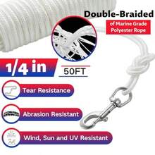 Kit de cuerda de poste de bandera de 50 pies cuerda de bandera de poliéster con 2 ganchos giratorios de acero inoxidable de 3.5 pulgadas y anillo de retención de poste de bandera de longitud - como en la foto - Ver 2