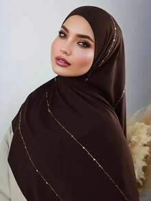 Graceveil قطعة واحدة وشاح رأس من الشيفون مزين بالراين، وشاح إسلامي بلون أحادي، وشاح حجاب للحماية من الشمس، مناسب للارتداء اليومي مع الفستان - وشاح سلسلة الماس الساخن - مشاهدة 11