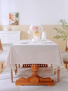 1 pieza Mantel con estampado floral de margaritas frescas, rectangular o redondo, de tela de poliéster, lavable, adecuado para mesa de café, mesita de noche, mesa redonda pequeña, manta, decoración del hogar, cocina, comedor, reuniones, cenas, fiestas, decoración festiva, para todas las estaciones - Beis - Ver 19