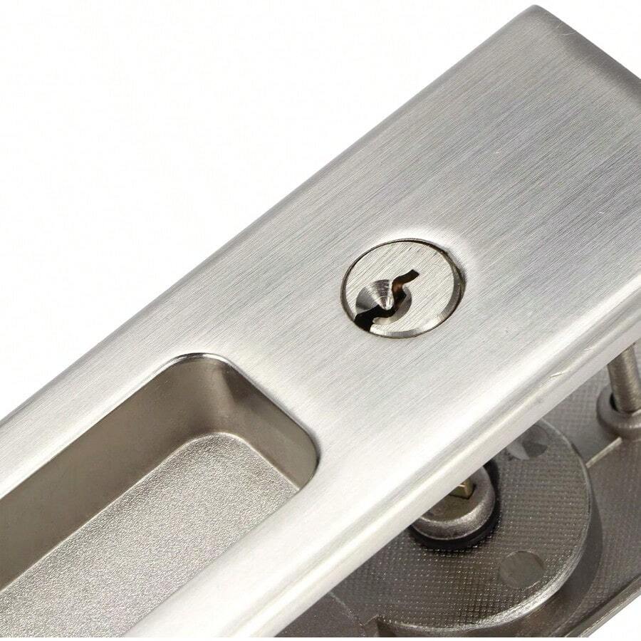 Juego de Cerraduras para Puertas Corredizas Aleación de Zinc Cerradura para Puertas Corredizas Pestillo Manija Baño Balcón Gabinete Herrajes para Puertas con Manual en Inglés Plata cepillada - Platacepillada - Ver 1