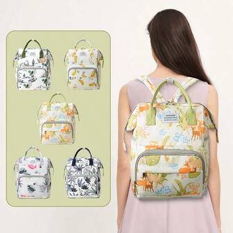 Stor kapacitet utomhusblöjväska för gravida, trendig hängväska för barnvagn, isolerad flaskväska, tygväska för kvinnor med tryckt mönster