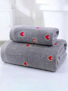 一对红色爱心刺绣情侣毛巾，小毛巾，情人节礼物，柔软吸水不掉毛，面巾浴巾两用，成人个性化毛巾套装，适合居家、泳池及日常浴室装饰 - 灰色 - 查看 13