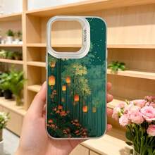 Cubierta de teléfono con diseño de bosque de bambú y farolillos verdes para iPhone estética asiática elegante para uso diario y eventos especiales,Aplicable a los teléfonos de la serie Apple y Galaxy - Negro - Ver 5