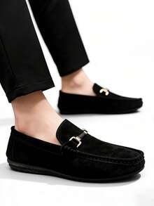Classic Designer Men's Moccasin Affordable Luxury Sense Plain Suede Slip On Loafers Men Soft Leather Shoes Gentlemen Business Social Shoes Male Daily Office Party Wedding Dress Shoes For Men ‌Couple's Date ‌Romantic Dinner Festive Gift‌ Back To School Students Casual Shoes Preppy,Please Choose One Size Up - Black - View 3