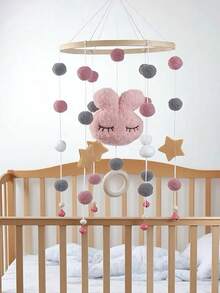 儿童房风铃，INS兔头五芒星造型，竹木摇铃，床铃，婴幼儿房装饰，适合房间装饰，婴儿礼物 - 粉色 - 查看 2