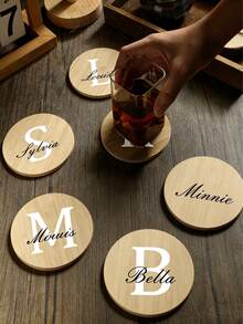 1pc Customized Wooden Coaster, Made Of Pine Wood, Can Be Personalized With Logo And Name, Ideal Gift For Weddings, Engagements, Family Gatherings, Friends, Customizable Round Placemat, Beverage Coaster, Coffee Coaster, Personalized Non-Slip Heat-Resistant Placemat, Multifunctional, Durable, Elegant, Reusable, Exquisite - Multicolor - View 5