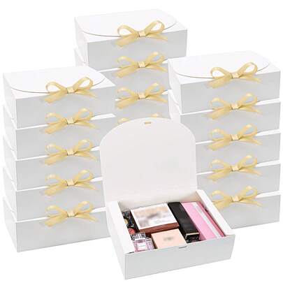 10 piezas Cajas de regalo blancas con tapas y cintas, cajas de invitación para damas de honor, bolsas para obsequios de fiesta, cajas de regalo de papel kraft, adecuadas para bodas, empaque, regalos, cumpleaños, San Valentín, Día de la Madre, manualidades, cajas de almacenamiento de muñecas, regalos de Navidad, despedidas de soltero, duchas nupciales, fiestas de cumpleaños, recuerdos, decoraciones de boda, obsequios para duchas nupciales y talla grande