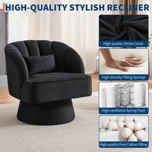 Silla de acento giratorio con reposabrazos, silla giratoria redonda moderna de 360 grados con espalda curva y cojín, cómodo sofá sillón tapizado para la sala de estar, dormitorio, sala de lectura, peluche negro 1PCS - Terciopelo negro - Ver 7