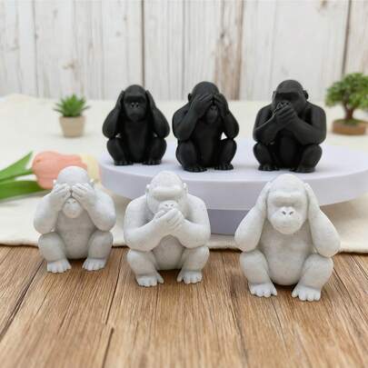 3pcs/Set Three Wise Monkeys Figurines, Hear No Evil, See No Evil, Speak No Evil Monkey Statues, Home Decor Ornaments For Living Room, Entryway, Bookshelf, Office, Car, Suitable For Patio, Garden, Tabletop