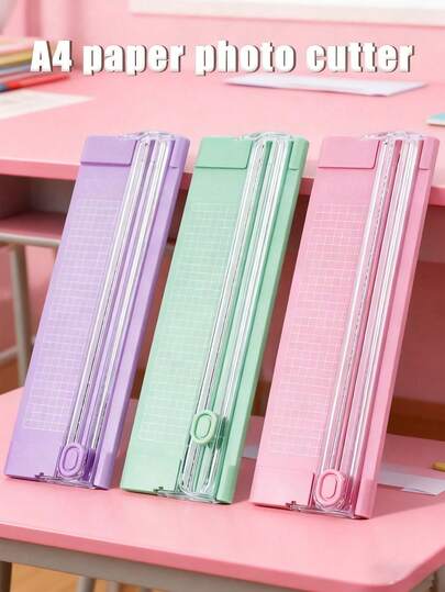 One A4/A3 Paper Cutter, Portable Plastic Paper Cutter, Mini Photo Trimming Tool, Manual Desktop Sliding Cutting Blade. School Supplies For Back-To-School Season. Compact Manual Paper Cutter, Plastic Lightweight Cutter, Multi-Color Grid Pattern Photo Cutter, Suitable For Scrapbooks And Handcrafting