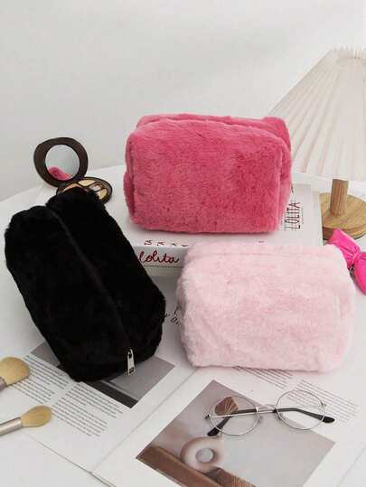 1 PC Plush Cosmetic Bag For Girl - Multi-Functional Travel Organizer For Makeup, Jewelry & Toiletries | Boho Christmas Gift For Her, Winter Birthday Present