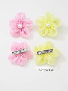 7/14 piezas Clips para el cabello de niña con flores 3D de perlas y malla colorida de primavera, accesorios de cabello elegantes y dulces con flores 3D, clips para el flequillo para volver a la escuela, verano, vacaciones, viajes, accesorios para la cabeza - Multicolor - Ver 4