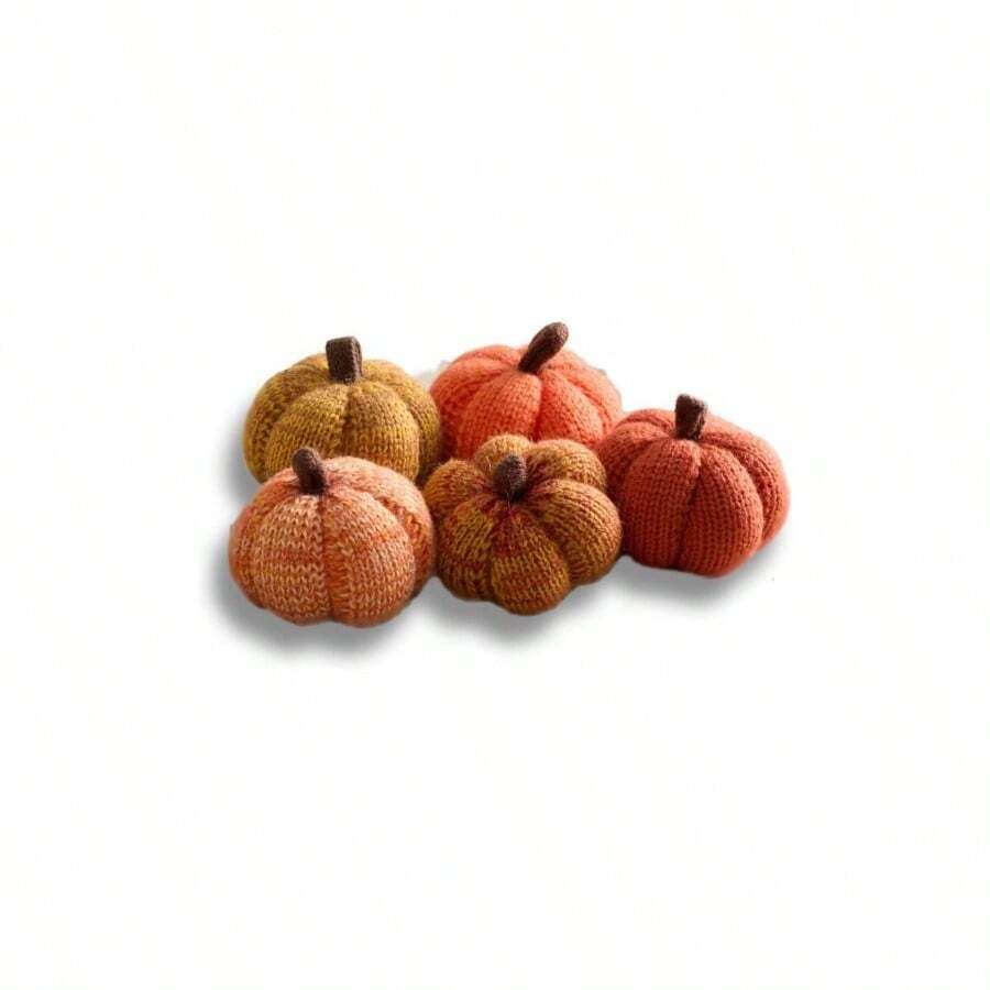 Knit Pumpkins Set Of 5, Fall Favorite, Gifts Women, Autumn Bowl Fillers Fall Farmhouse Tier Tray Decor, Decorative Pumpkins Friend Autumn Set - Bộ ảnh hoàng hôn số 5 - Xem 1