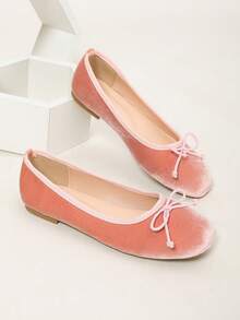 Giày bệt mũi vuông màu hồng nhung thắt nơ dành cho nữ, kiểu dáng ngọt ngào, thanh lịch, thoải mái, đa năng, phù hợp đi làm hàng ngày. - Hồng - Xem 6