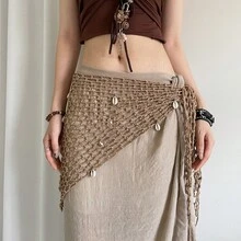 1 Pc Vintage  Hand Woven Triangular Scarf  Layered Waist Accessory - Khaki - View 6