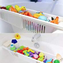 Qiilu Bandeja de Baño Expandible para bañera: lo último en Almacenamiento de Baño Ajustable para Juguetes y Accesorios WHITE - Blanco - Ver 5