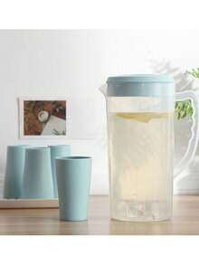 1/4件套透明大容量塑料冷水壶套装，1个水壶容量4杯，耐热冰水/果汁/茶壶，家用 - 彩色 - 查看 2